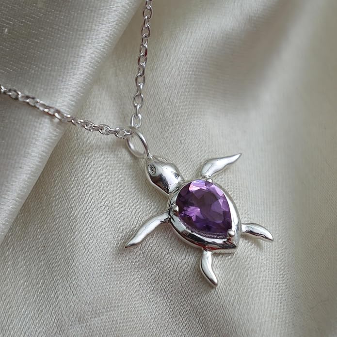 925 Sterling Silver Animal Pendant Necklace Collection for Women | Handmade Natural Gemstone Jewelry | Cat, Bee, Turtle & Bug Designs | Hypoallergenic Silver Necklace Gift for Her