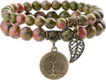 Bivei Natural Semi Precious Gemstone beads bracelet for women - Life Tree and Leaf Charm Energy Reiki Crystal Stretch Bracelets