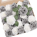 Artificial Flowers 50pcs Real Looking Shimmer Silver Grey Foam Fake Roses by Floroom