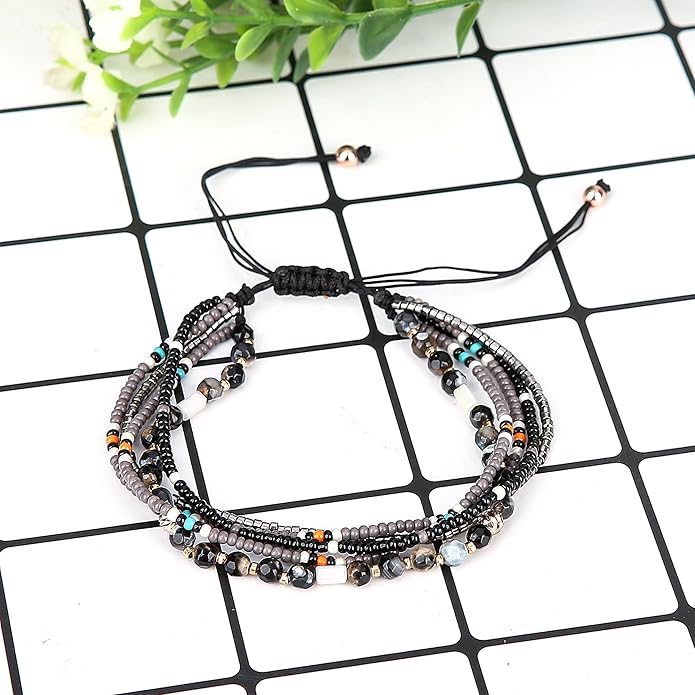 Handmade Adjustable Wrap Bracelet Bohemian String Braided Beads Anklets Gifts for Women
