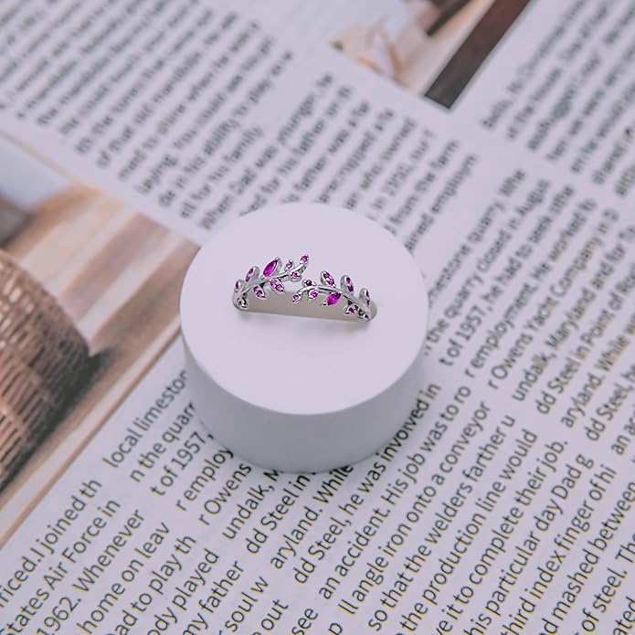 Adjustable S925 Sterling Silver Ring for Women,Branch Leaves Band Stacking Finger Ring,Paved Cubic Zirconia Stone Stackable Open Ring