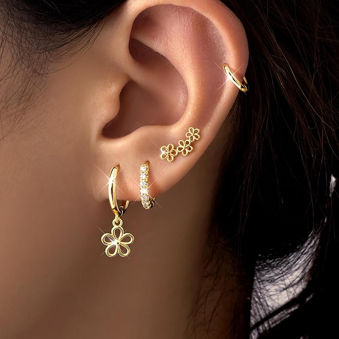 Small Gold Huggie Hoop Earrings Set for Women Men Hypoallergenic 14K Plated Stack Cartilage Earrings, Multiple Piercing Lightweight Mini Thin Cute Dainty Trendy Jewelry Set Christmas Gifts for Women