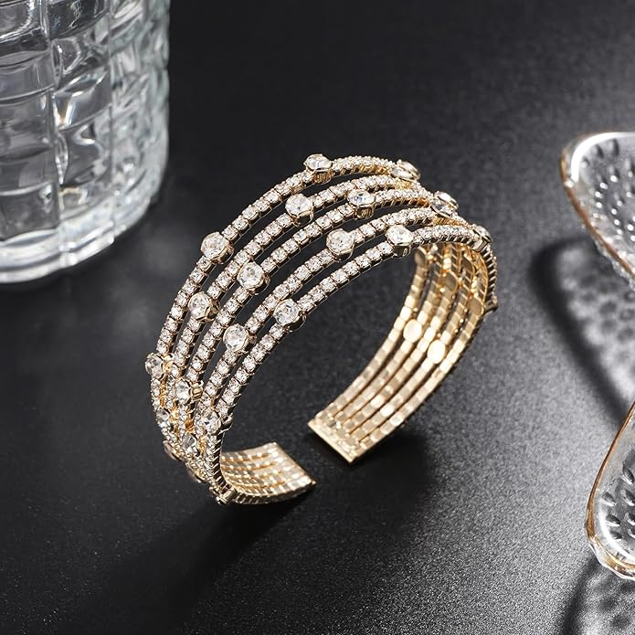 Suyi Rhinestone Bracelet Multilayer Gold Cuff Bracelet for Women Crystal Braidal Bracelets