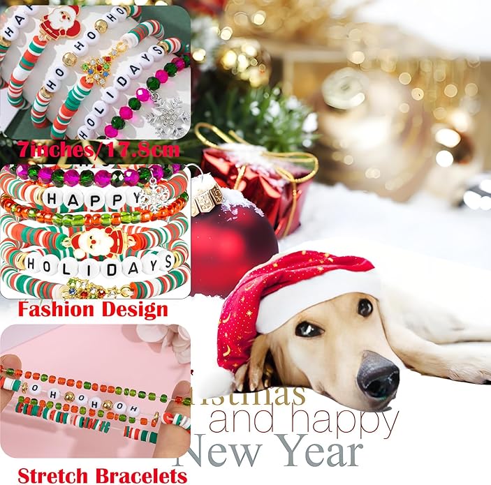 Friendship Beaded Bracelets for Women, Stackable Colorful Surfer Boho Clay Bead Stretch Bracelets