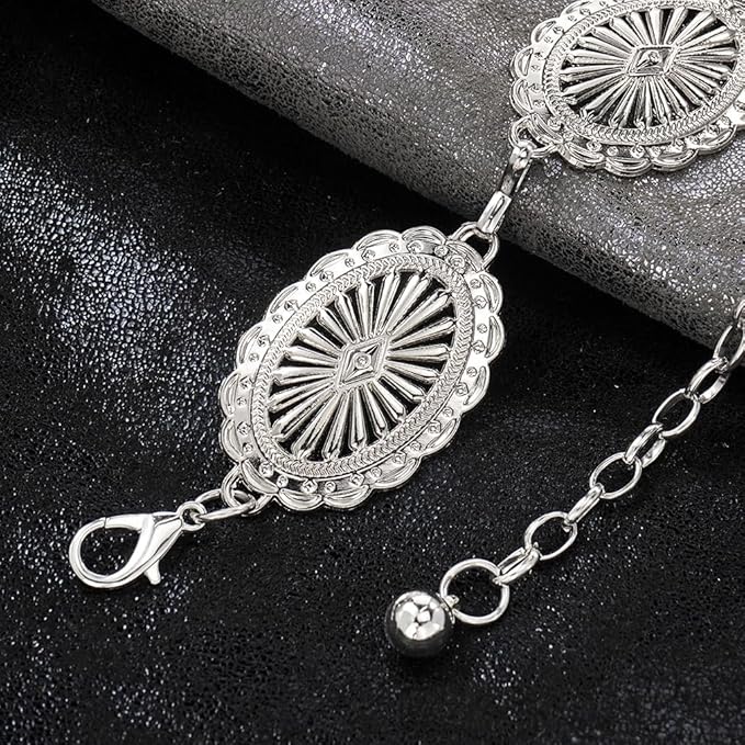 Women's Concho Chain Belt Western Cowgirl Metal Waist Chain Belt for Dress