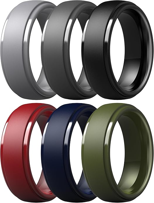ThunderFit Silicone Rings for Men - 7 Rings / 4 Rings / 1 Ring Step Edge Rubber Wedding Bands 10mm Wide - 2.5mm Thick
