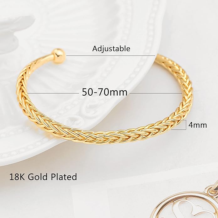 POTESSA 18K Gold Plated Cuff Bracelets Adjustable Dainty Bangle Handemade Jewelry for Women