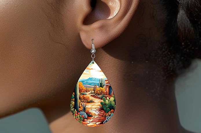 Teardrop Wood Earrings Light Weight Printed Image Dangle Jewelry, Fun and Funky Earrings