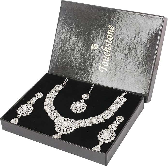 Touchstone Indian jewelry sets for women gold wedding tikka necklace set guest costume fancy bridal jewellery rhinestone crystal elegant formal prom evening wear dainty accessories
