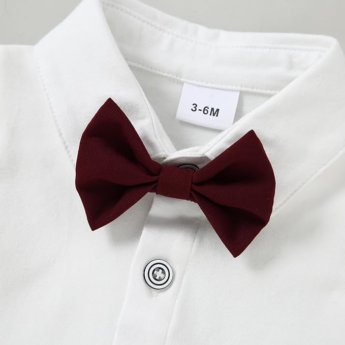 DISAUR Baby Boy Clothes Toddler Boy Outfits 4PCS Gentleman Dress Romper/Vest/Pants/Bow Tie Cotton Suit Sets