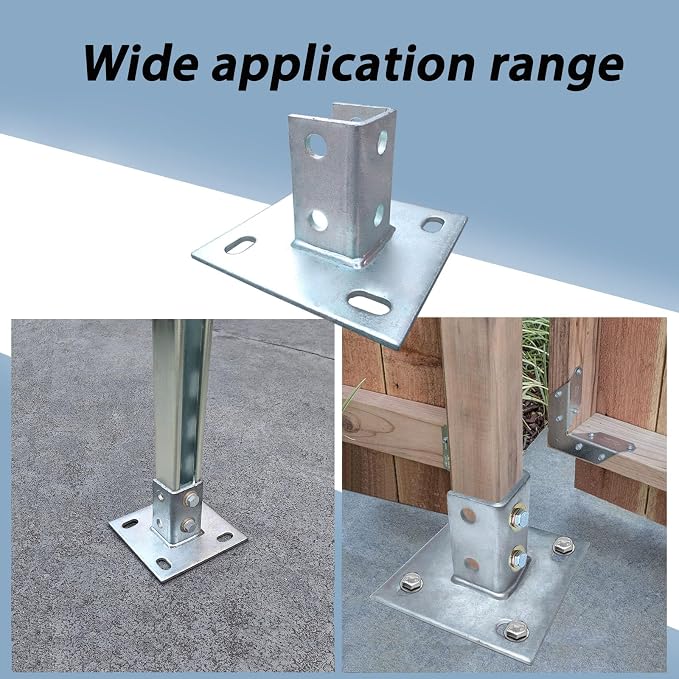 2 Pcs Heavy Duty Strut Post Base, 4-Hole 6" Square, Side Orientation, Suitable - Image 6