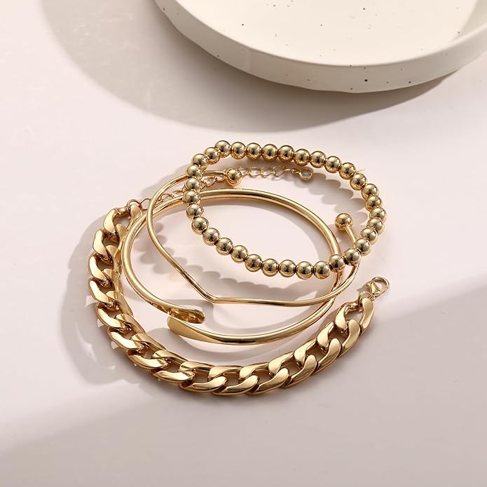 ÌF ME Gold Bangle Bracelets for Women, Indian Bangles Stackable Set, Multi Layer Textured 14K Gold Plated Chunky Bracelets Boho Jewelrys Set