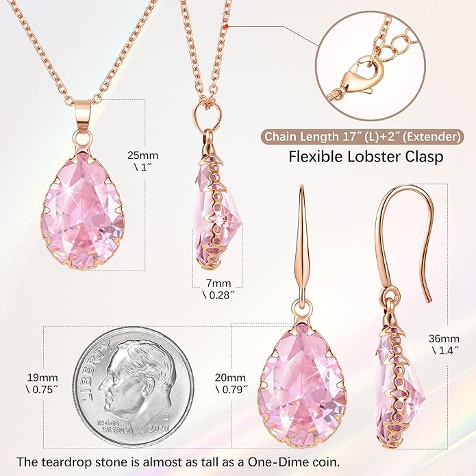 Linawe Crystal Jewelry Sets for Women, Imitation Diamond Pendant Necklace, Rhinestone Drop Dangle Earrings, Birthstone Cubic Zirconia Matching Wedding Jewelry, 14K Gold/Rose Gold/Silver Tones