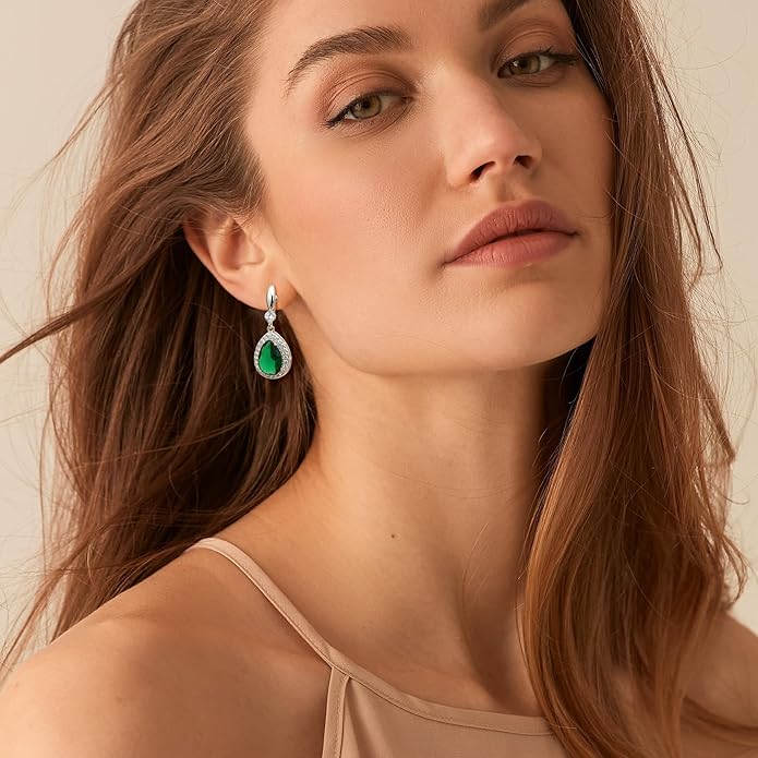THUNARAZ Elegant Clip on Earrings for Women Sparkling Teardrop Dangle Clip Earrings Non-Pierced Rhinestone Cubic Zirconia Wedding Prom Jewelry 14K Gold and Silver Tone