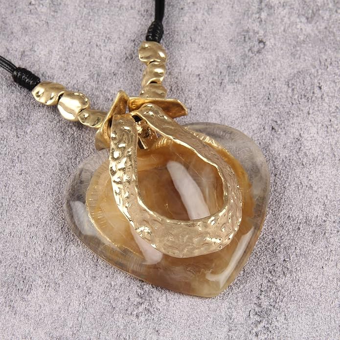 GelConnie Leather Necklace for Women Large Pendant Long Brown Necklace Circle Leather Choker Vintage Sweater Necklace Gold Chunky Boho Necklaces for Women