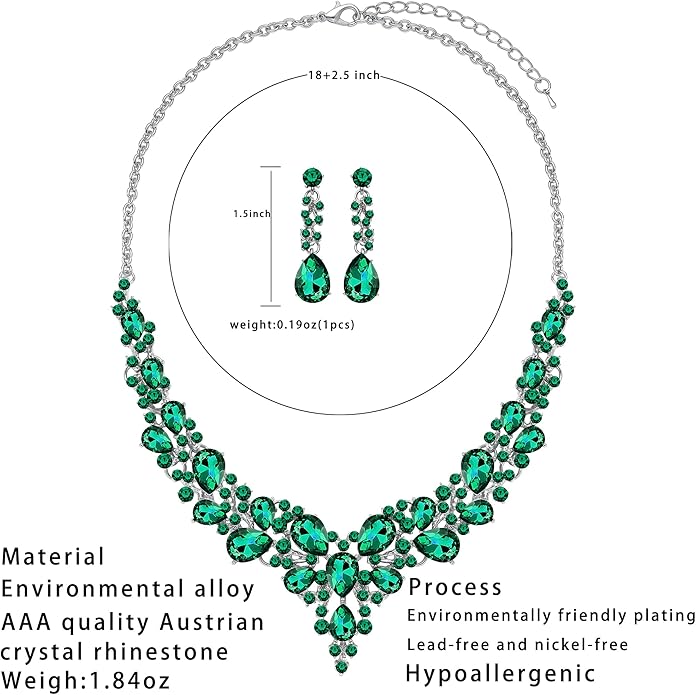 3/4 Pieces Women Jewelry Set Artificial Rhinestone Crystal Bride Statement Choker Necklace Tiara Crown Link Bangle Bracelet Teardrop Dangle Earrings Set