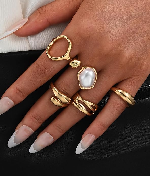 YEEZII 20 Pcs Gold Ring Set for Women, Chunky Statement Flower Finger Midi Rings, Big Boho Stacking Rings Pack Trendy Stuff Jewelry Gift