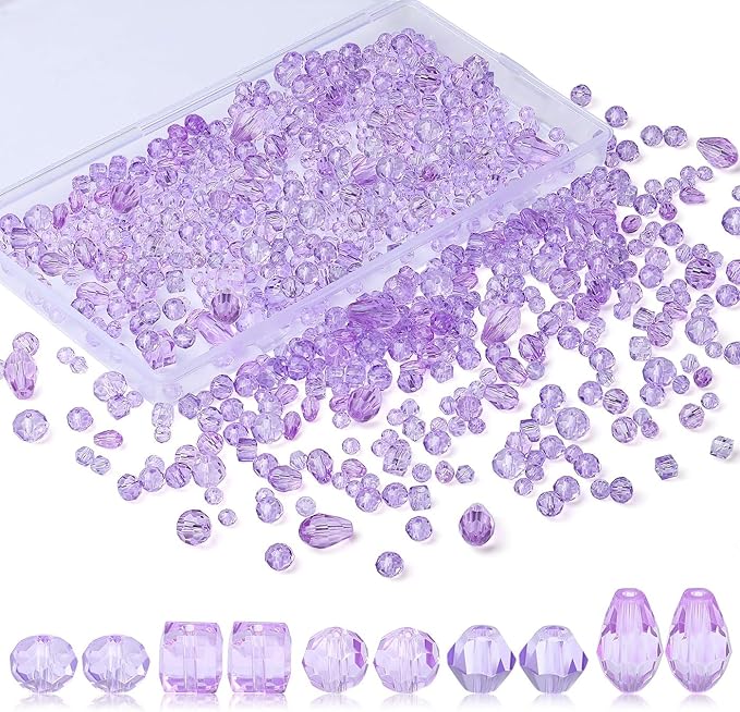 LAIDANLA 800PCS Glass Beads Purple Color Crystal Beads Assorted Crystal Beads with Container Box for DIY Necklace Bracelet Earring Jewelry Making