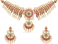 TARINIKA Brass Indian Choker Necklace Set - Gold Plated Cubic Zirconia Indian Jewelry Sets for Women Dangle, Drop, Jhumka Earrings Traditional Desi Necklace Pearls Gift for her