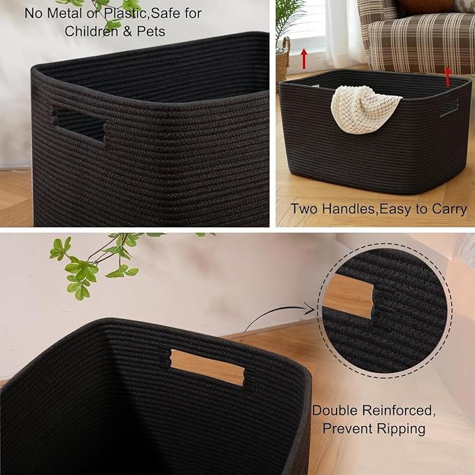 OIAHOMY XXLarge Rectangle Blanket Basket-96L, Cotton Woven Basket - Image 5