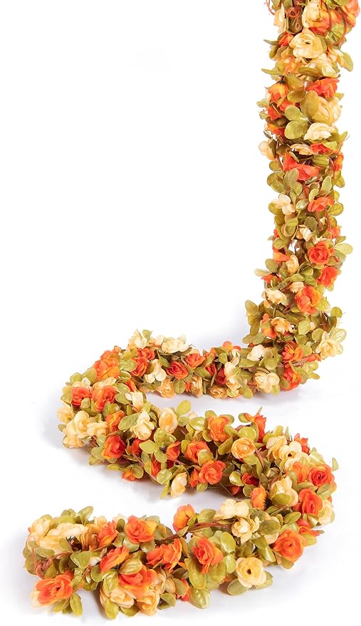 8Pcs x 8.2FT Artificial Flower Garland Rose Vine, Fall Champagne Flower | - Image 9