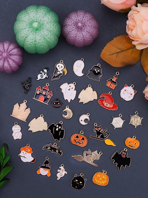 Kalolary Halloween Charms Alloy Enamel Bracelet Metal Earring Kawaii Pendant for Party DIY Jewelry Necklace Making Supplies