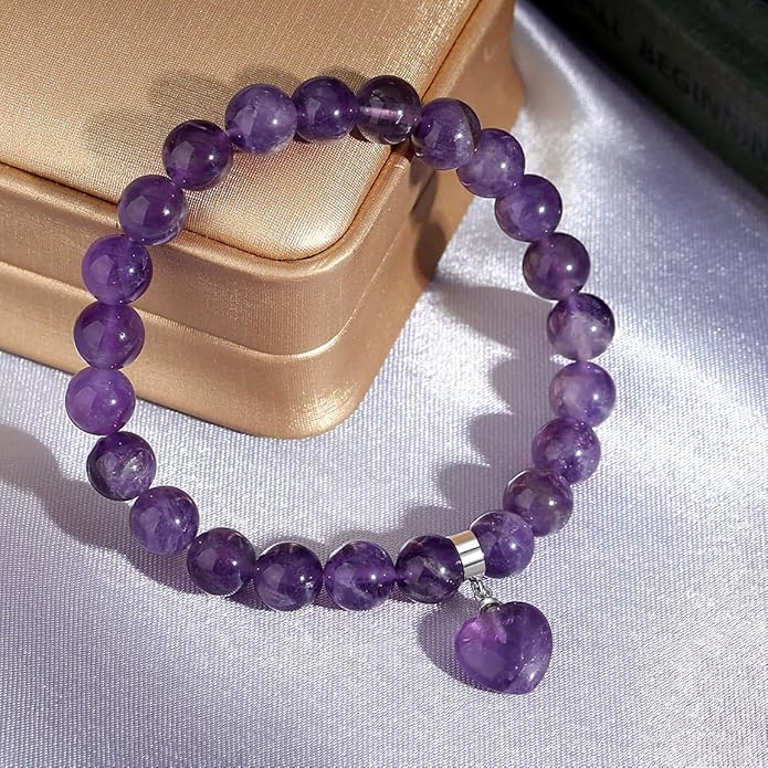 MAIBAOTA Healing Crystal Bracelet for Women, 8 mm Natural Gemstone Beaded Bracelet, Love Heart Bracelet Jewelry Gifts for Birthday Mothers Day Valentine's Day Anniversary