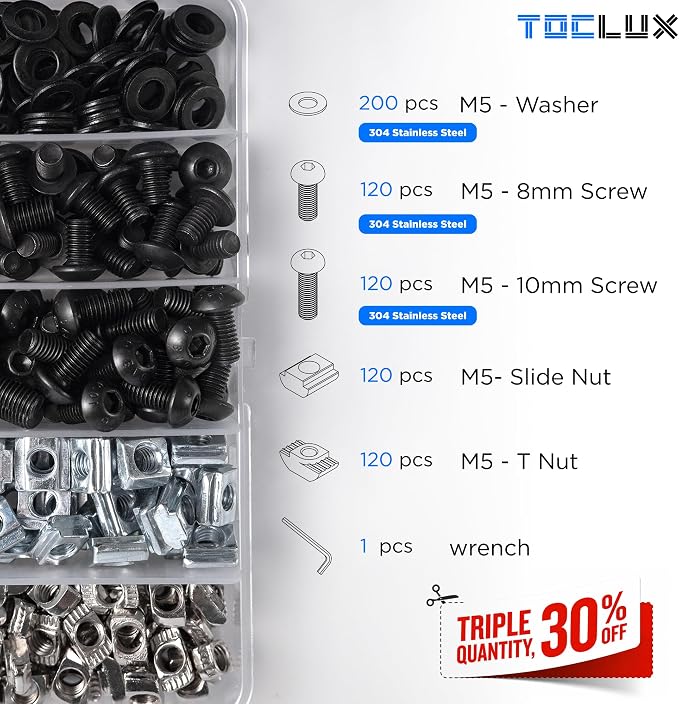 680 pcs 20 Series Aluminum Extrusion Black M5 T-Nut and Screw Kit – Sliding & - Image 2