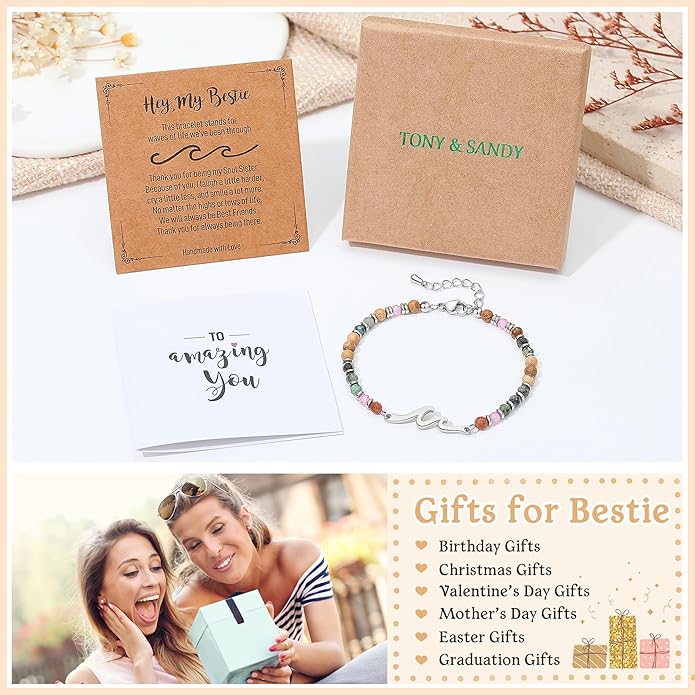 TONY & SANDY Friend Gifts for Women, Unique Valentine's Day Gifts for Her, Sister Gifts from Sister, Wave Bracelet, Christmas Birthday Gifts for Women, Bestie Friendship Bracelets