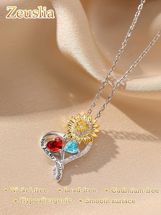 Valentine's Day Gifts for Wife 925 Sterling Silver Double Birthstone Pendant Necklaces I Love You for Always and Forever Necklace Anniversary Birthday Gifts for Wife Girlfriend Mom Her