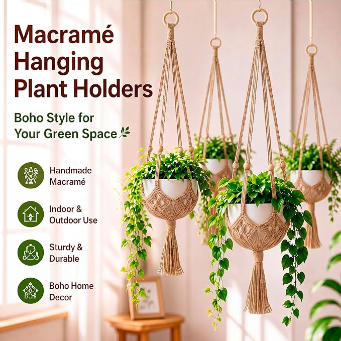 Shappy 2 Pack Boho Macrame Plant Hanger - Image 2