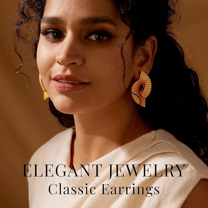 18K Gold Dangle Earrings for Women, Thick and Sturdy Hypoallergenic Exaggerated Striped Twist Fashion Jewelry Versatile Luxury Gifts.