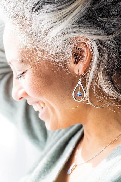 DANFORTH - Gloria Ocean Earrings, Green Blue & Pewter Teardrop Shaped Dangling Ear Jewelry, Unique Accessories for Women, 1 ⅜” High Plus Surgical Steel Wire, Made In USA