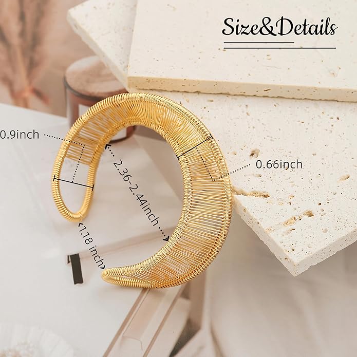 PERNNLA PEARL Dainty Gold Bar Bracelet for Women Simple Delicate Thin Cuff Bangle Hook Bracelet 18K Gold Plated Handmade Minimalist Jewelry