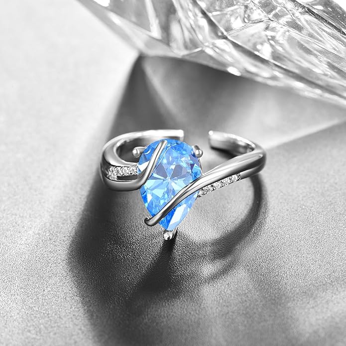 KINGWHYTE Adjustable Rings for Women Teardrop Pear Ring 925 Sterling Silver 0.85ct Teardrop Cubic Zirconia Open AdjustableThumb Ring for Women