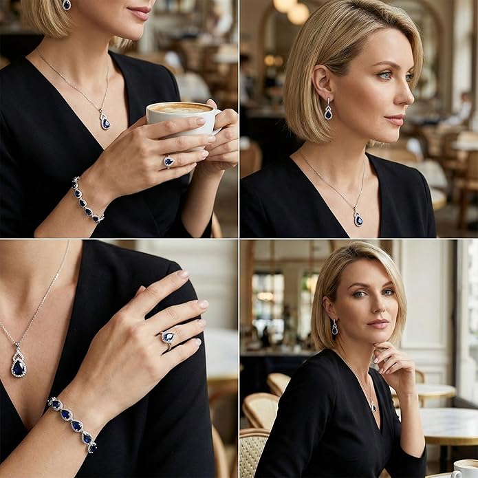 Classic Jewelry Set—Perfect for Weddings, Galas, and Everyday Wear—Includes Bracelet, Ring, Pendant Earrings, and Necklace ，Birthday Gift for Mother/Wife/Sister/Best Friend