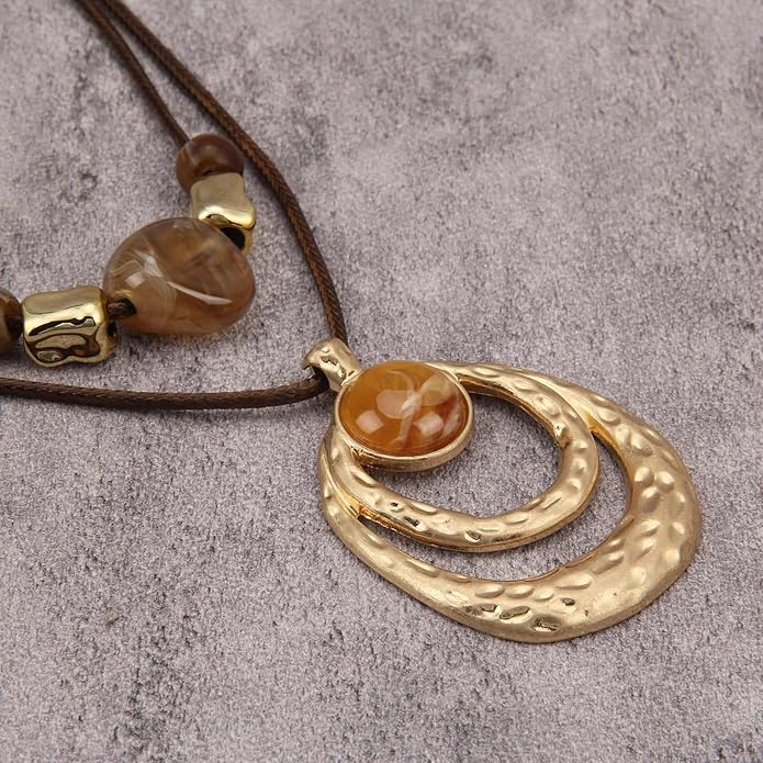Boho Necklaces for Women Chunky Circle Necklace Layered Boho Circle Leather Choker Necklace Long Vintage Necklaces Bohemian Jewlery Gifts