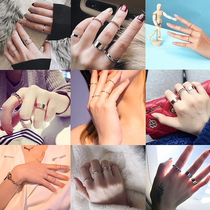HAIAISO Silver Rings for Women Non Tarnish Stainless Steel Rings Set Dainty Gold Band Ring Stack Simple Stackable Thumb Pinky Ring for Multiple Size