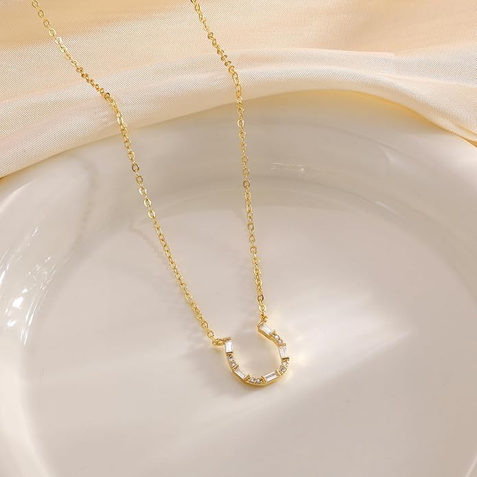 CHESKY 14K Gold Plated Pendant Necklace for Women, Dainty Pendant Necklace Trendy Cubic Zirconia Choker Necklaces for Women Simple Gold Everyday Jewelry