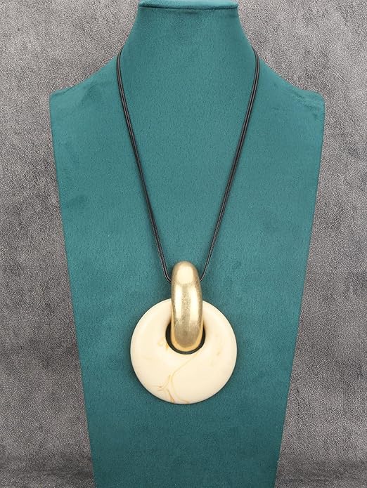 GelConnie Leather Necklace for Women Large Pendant Long Brown Necklace Circle Leather Choker Vintage Sweater Necklace Gold Chunky Boho Necklaces for Women