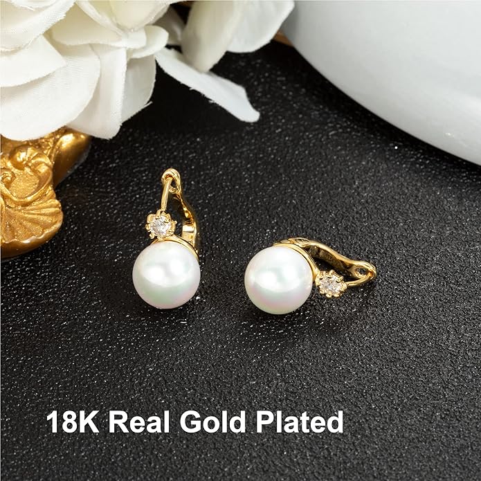Pearl Earrings for Women 14K Gold Plated Hypoallergenic Pearl Earrings 5A Cubic Zirconia Dangle Earrings Elegant Jewelry