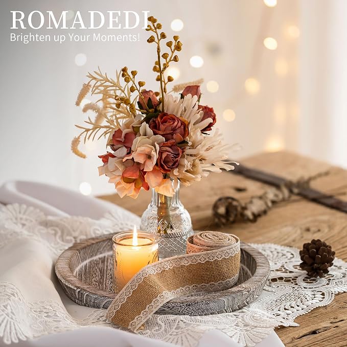 Wooden Decorative Tray Candle Holder: Romadedi Round Wood Tray Home Decor - Image 3