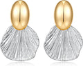 Gold Plated Earrings Dangle Chunky Fan-shaped Earrings Shell Earring for Women Two-Tone Fashion Statement Jewelry