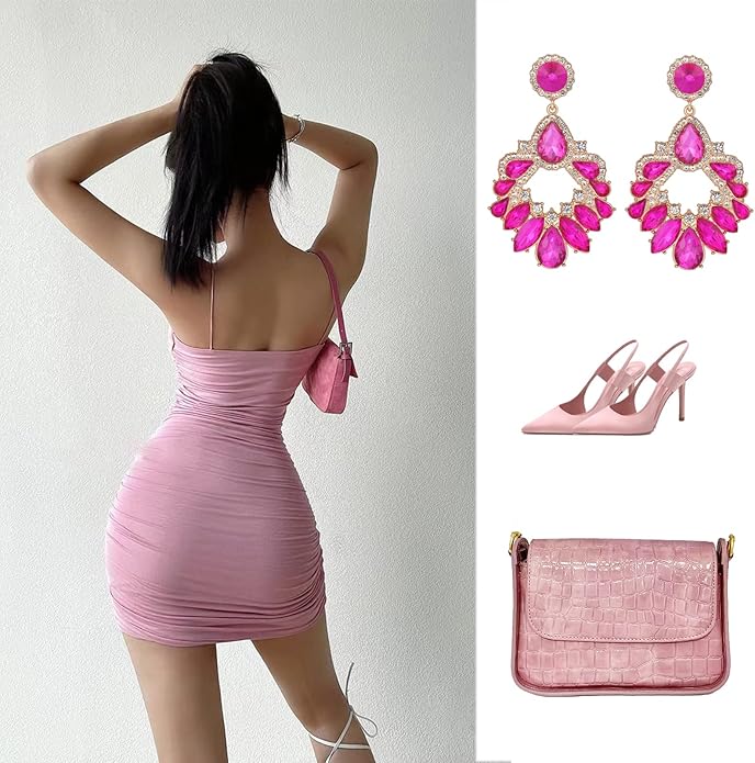 Fashion Rhinestone Statement Drop Dangle Earrings Large Colorful Crystal Chandelier Earrings for Women Bridal Wedding Party Prom