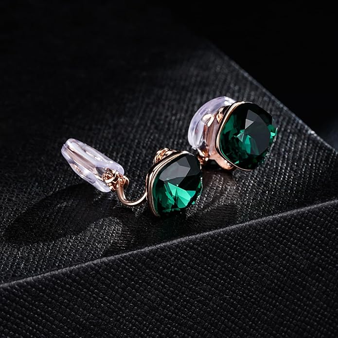 EVEVIC Austrian Crystal Square Cilp On Earrings for Women 14K Gold Plated Non Pierced for Sensitive Ears Jewelry Gifts for Anniversary