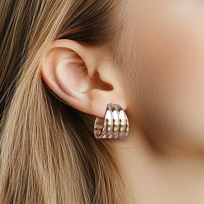 Big Chunky Gold Hoop Earrings for Women Trendy 14K Gold Plated Large Thick Gold Hoops