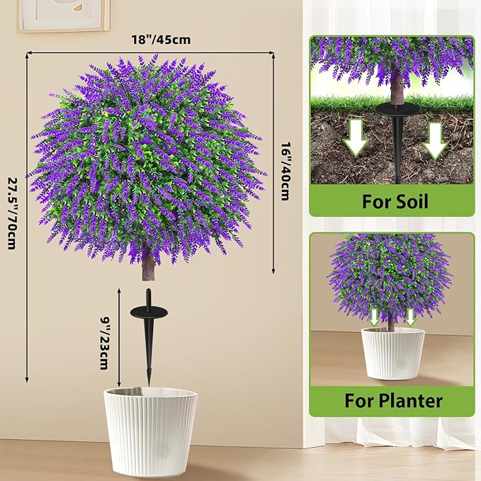 27.5" Artificial Lavender Boxwood Topiary Ball Trees, UV Resistant Faux - Image 3