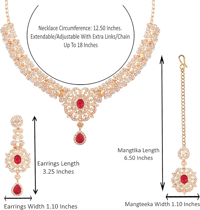 Touchstone Indian jewelry sets for women gold wedding tikka necklace set guest costume fancy bridal jewellery rhinestone crystal elegant formal prom evening wear dainty accessories