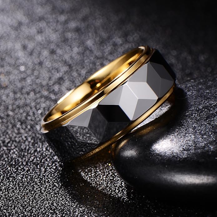 Architect Series: Faceted Prism Band | 8mm Wide Two-Tone Tungsten Wedding Ring
