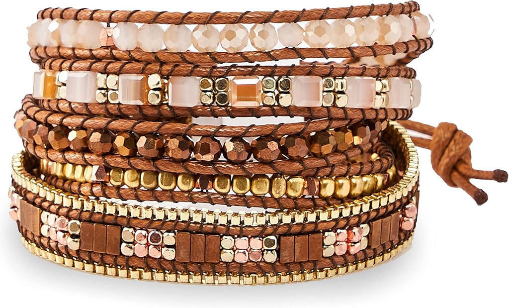 Bracelet for Women – Handmade Vegan Boho Natural Stone Layered Bracelet, Thailand Bohemian Stackable Beaded Wrap Bracelets, Summer Hippie Bracelet Stack, Fashion Jewelry Gifts